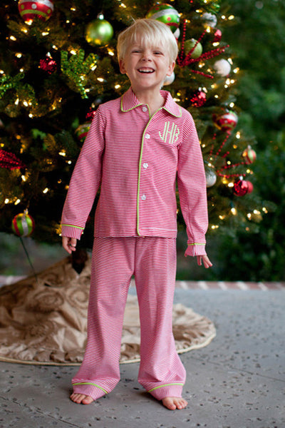 Boy’s Red and White Stripe Button Down Loungewear